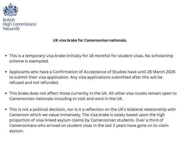 British High Commission throws more light on visas suspension for Cameroon nationals
